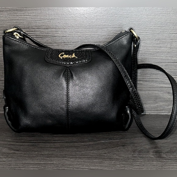 Coach Handbags - Coach Authentic Ashley Black Crossbody w/Snake Skin like Detail & Gold Hardware